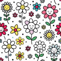 seamless pattern with flowers and smiling faces vector