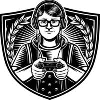 a gamer with a controller in his hand vector