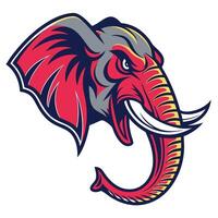 an elephant head with tusks and a red and blue color scheme vector