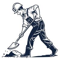 a man in overalls digging with a shovel vector