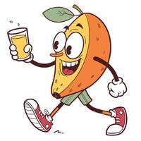 mango fruit running with a glass of juice illustration vector