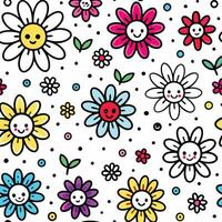 seamless pattern with flowers and smiling faces vector