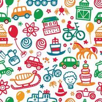 a colorful pattern with various toys and vehicles vector