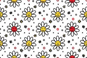 a pattern with flowers and smiling faces vector