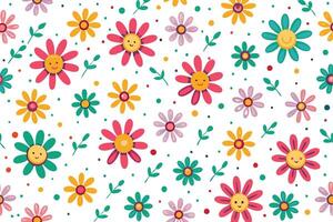 a colorful pattern with flowers and leaves vector