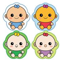 four baby stickers with different colors vector