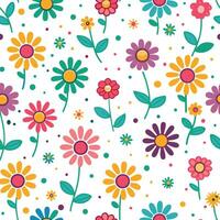 seamless pattern with colorful flowers and dots vector
