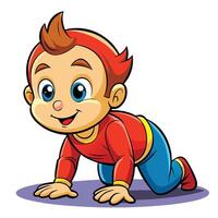 cartoon boy doing push up on the floor vector