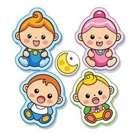 four baby stickers with different colors and sizes vector