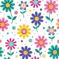 seamless pattern with colorful flowers and dots vector