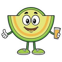 a slice of watermelon character with a glass of juice vector