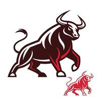 a bull is depicted in a red and black color scheme vector