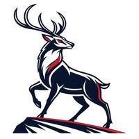 a deer with horns standing on top of a mountain vector