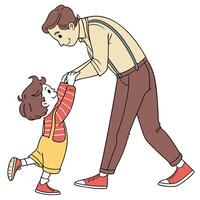 a man and a child are walking together vector