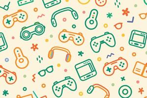a colorful pattern with variousgame controllers and other items vector