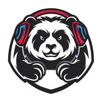 a panda wearing headphones in a shield vector