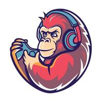 monkey playing game, retro style illustration vector