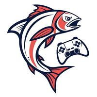 a fish with a controller and a game controller vector