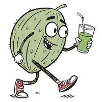 a cartoon green apple character running with a glass of juice vector