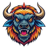 an angry buffalo head with large horns vector