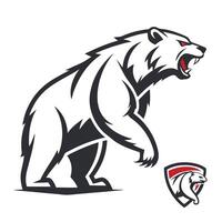 a bear logo with a red and white background vector