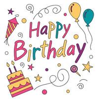 happy birthday card with colorful balloons and confetti vector