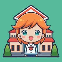 a cartoon girl in front of a school building vector
