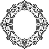 a black and white drawing of a round frame vector