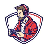 a man with a headset and a controller in his hand vector