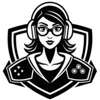 a girl gamer with glasses and a controller vector