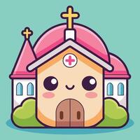 cute church with a cross on top of it vector
