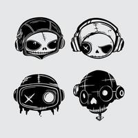 Skull cyberpunk tattoo style ink futuristic streetwear element robotic head poster icon set element editable vector