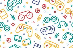 a colorful pattern with various game controllers and other items vector
