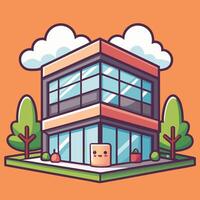 an illustration of a building with a cat inside vector