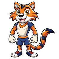 a cartoon tiger mascot standing with his arms out vector