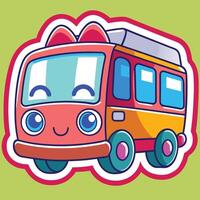 a cartoon bus with a smiley face sticker vector