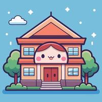 a cartoon house with a smiling face vector