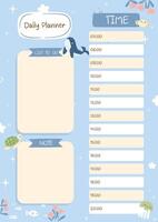 Daily planner and to-do list with cute sea animals whale, turtle, jellyfish and puffer fish. Organize activities with environmental illustrations. Kids task schedule. vector