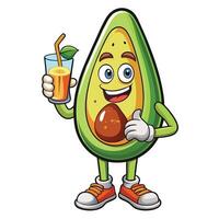 avocado cartoon character with a glass of juice vector