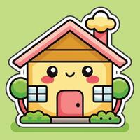 a cute house sticker with a pink roof and windows vector