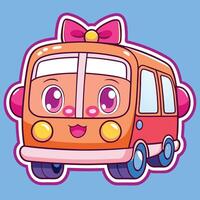 a cartoon bus with a pink bow on the side vector