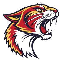 the head of a tiger is shown in a red, yellow and blue color scheme vector