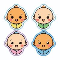 four baby stickers with different colors and sizes vector