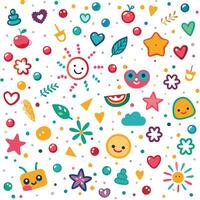 a colorful pattern with various objects and faces vector