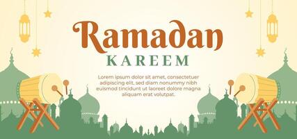 A vibrant poster showcasing a cityscape with a large banner that reads Ramadan Kareem vector