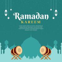 A blue background with two drums and a building in the background vector