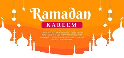 A banner for Ramadan Karamah with a background of orange and white vector