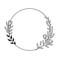Hand-Drawn Circular Frame with Leaves and Flowers vector
