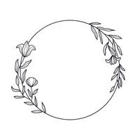 Circular Frame with Hand drawn Leaves and Flowers vector