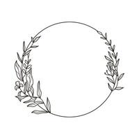 Hand-Drawn Round Frame with Leaves and Flowers vector